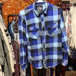 Truth by Republic Blue Gray Black Plaid Button Down Shirt Long Sleeve Flannel